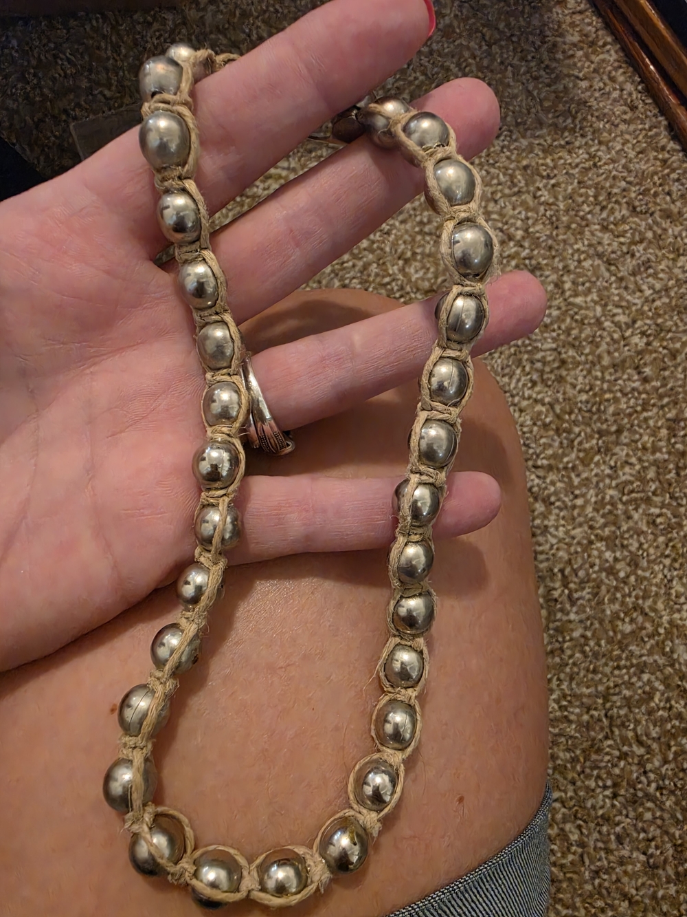 Handcrafted Silver Bead Hemp Necklace - Natural